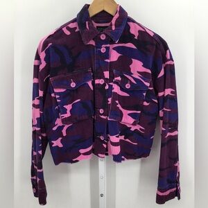 TopShop Corduroy Camouflage Crop Jacket, Color: Purple/Pink, Size: 0-2